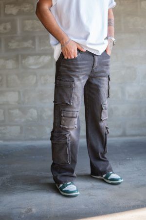 Jean Cargo | Multi Pockets - Brown Acid Washed