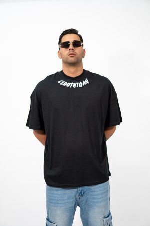 Oversized Tee Collar Print  | Black